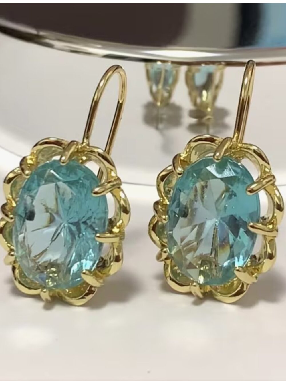 NEW French Regency Aquamarine Blue Crystal Drop Earrings